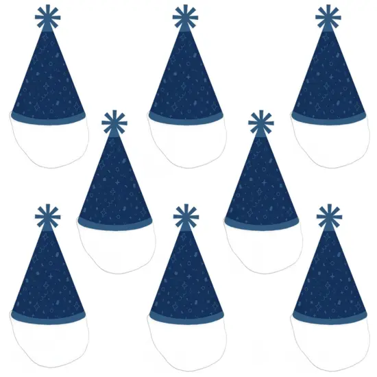 Big Dot of Happiness Navy Confetti Stars - Cone Happy Birthday Party Hats for Kids and Adults - Set of 8 (Standard Size) {7}
