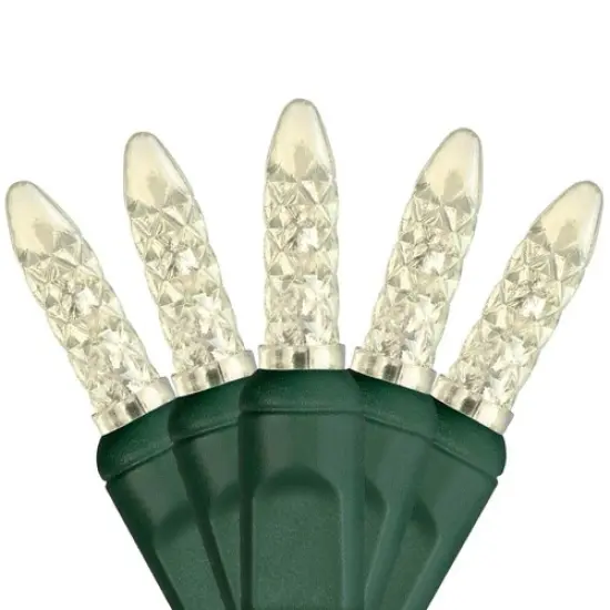 50 M5 Warm White LED Lights, Green Wire, 4" Spacing Clear {1}