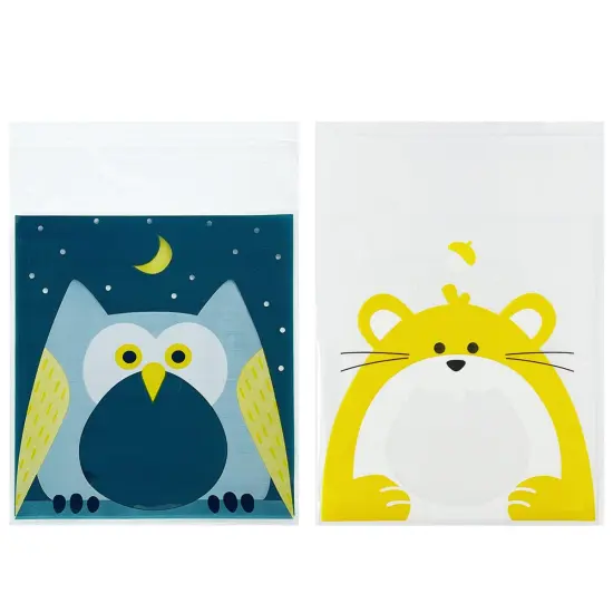 Wrapables Transparent Self-Adhesive 4" x 4" Candy and Cookie Bags, Favor Treat Bags for Parties and Wedding (200pcs) Owl & Squirrel {2}
