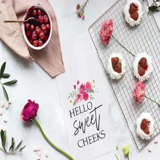 Valentine's Day "Hello Sweet Cheeks" Embroidered Flour Sack Kitchen Dishtowel {5}