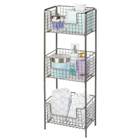 mDesign Steel Freestanding 3-Tier Storage Organizer Tower with Baskets {1}