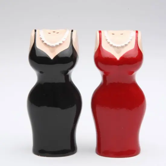 Ceramic Black & Red Dress Salt & Pepper Shakers, Home D&eacute;cor, Gift for Her, Mom, Friend, or Coworker, Kitchen D&eacute;cor {3}