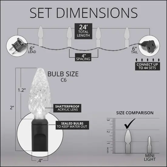 70 Pink C6 LED Christmas Lights, Green Wire, 4" Spacing {4}