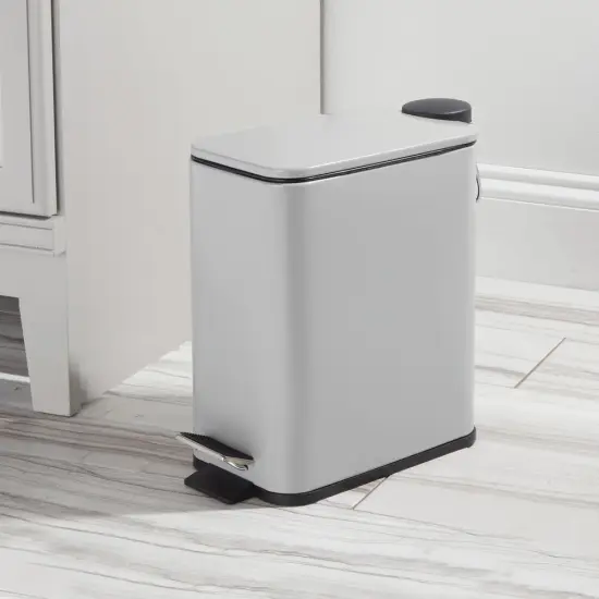 mDesign Slim Metal 1.3 Gallon Step Trash Can with Lid/Liner Bucket {2}