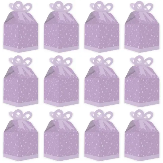 Big Dot of Happiness Purple Confetti Stars - Square Favor Gift Boxes - Simple Party Bow Boxes - Set of 12 {6}