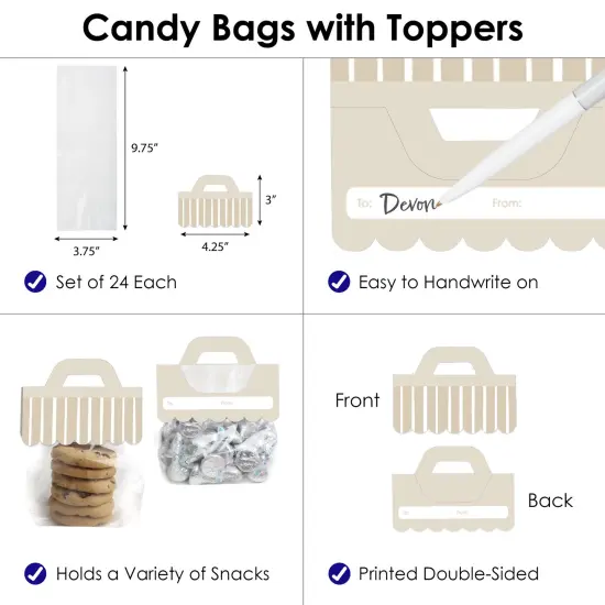 Big Dot of Happiness Tan Stripes - DIY Simple Party Clear Goodie Favor Bag Labels - Candy Bags with Toppers - Set of 24 {4}