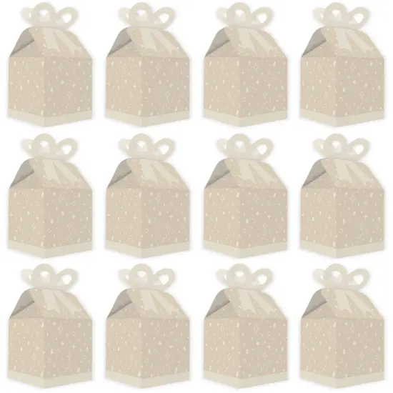Big Dot of Happiness Tan Confetti Stars - Square Favor Gift Boxes - Simple Party Bow Boxes - Set of 12 {6}
