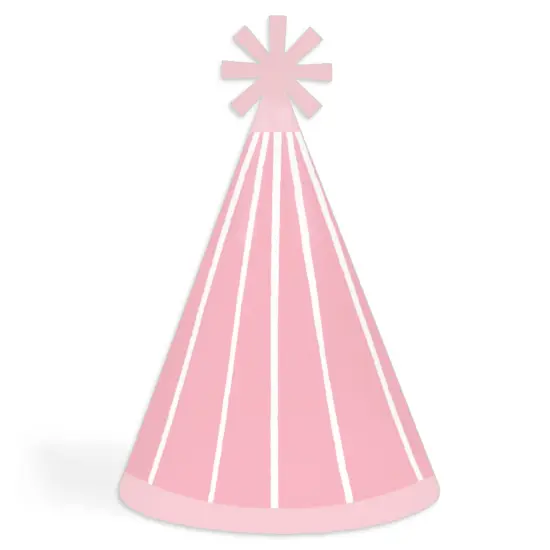 Big Dot of Happiness Pink Stripes - Cone Happy Birthday Party Hats for Kids and Adults - Set of 8 (Standard Size) {1}