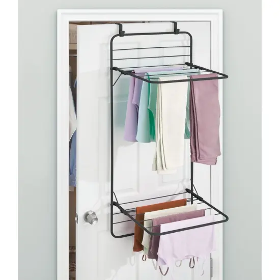 mDesign Steel Collapsible Over the Door Laundry Drying Rack {2}