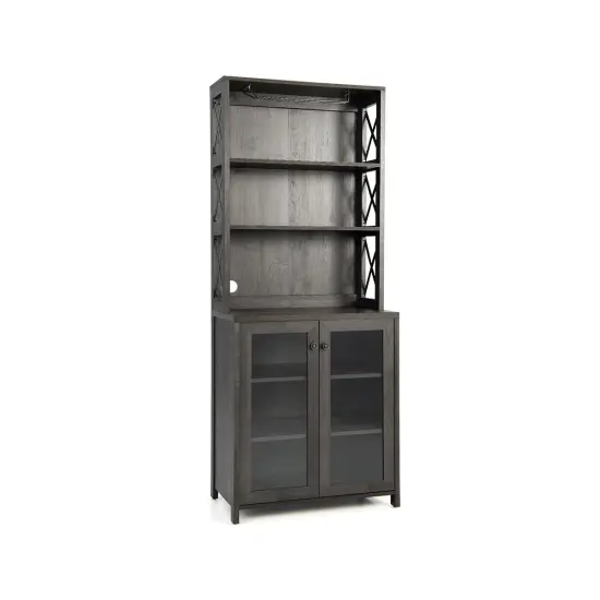 Tall Freestanding Bar Cabinet Buffet with Glass Holder and Adjustable Shelf {1}