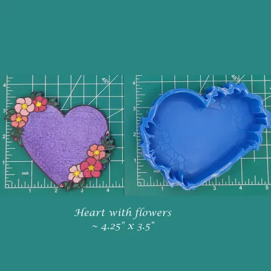 Heart with Flowers Silicone Freshie Mold {1}