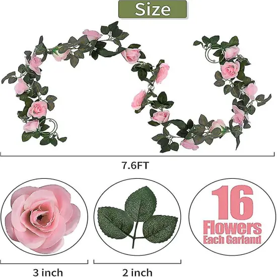 Artificial Pink Rose Garland Silk Rose Vines Hanging Fake Flower Garlands for Wedding Party Table Garden Arch Wall Home Room Decor {4}