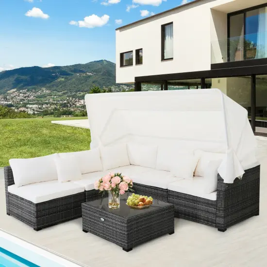 6 Pieces Outdoor Patio Retractable Canopy Furniture Set {1}
