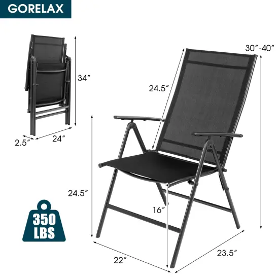 Set of 2 Adjustable Portable Patio Folding Dining Chair Recliner -Black {4}