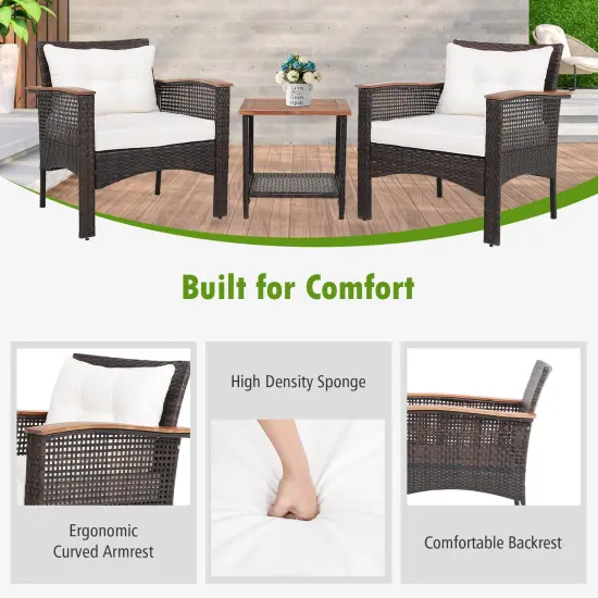 3 Pieces Patio Rattan Furniture Set with Acacia Wood Tabletop {3}