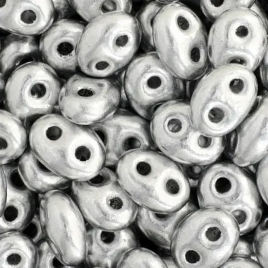 John Bead Twin 2-Hole Metallic Silver Beads, 100g {1}