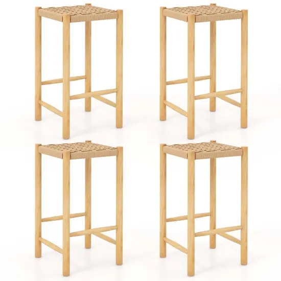 Costway 26'' Dining Bar Stool Set of 2/4 Counter Height with Rubber Wood Woven Saddle Seat {2}