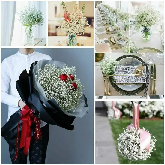 Artificial Baby&rsquo;s Breath Floral Bundle &ndash; White Gypsophila for Bouquets, Weddings & DIY Decor {5}