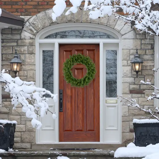 Northlight Pre-Lit Rockwood Pine Artificial Christmas Wreath - 24" - Clear Lights Green {3}