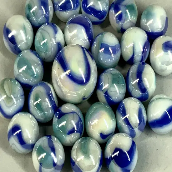 25 Glass Marbles TIGER SHARK iridescent White Blue Purple Game pak Shooter Swirl {2}