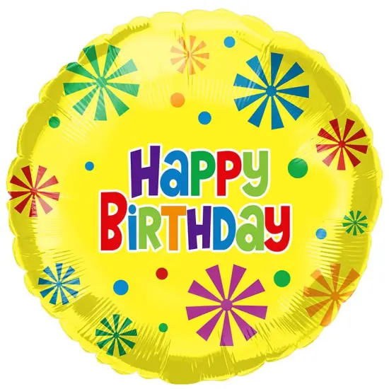 Yellow Happy Birthday 18" Round Foil Balloon, 1ct {1}