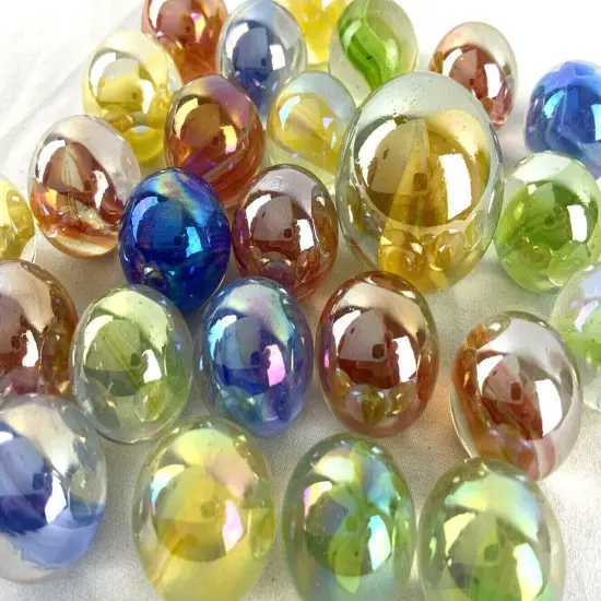 25 Glass Marbles RAINBOW Cat Eye Red/Yellow/Blue/Green Cats Eyes Pack Shooter {3}