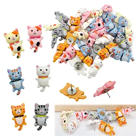 30 Pieces Cute Cat Push Pin Decorative Thumb Tacks Animal Push Pins for Photo Wall Maps Memo Note Bulletin Board or Cork Boards Multi-Functional Pushpin Tool Office Accessories {2}