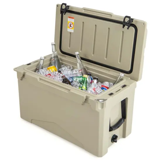 Costway 50 QT Rotomolded Cooler Portable Ice Chest Ice Retention for 5-7 Days Charcoal/Tan {1}