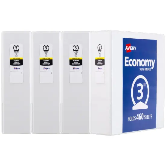 Avery Economy View 3 Ring Binders, 3" Round Rings, 4 White Binders (03360) {1}