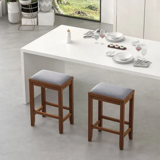 Costway Set of 2 Upholstered Bar Stools Wooden Counter Height Dining Chairs Brown {2}