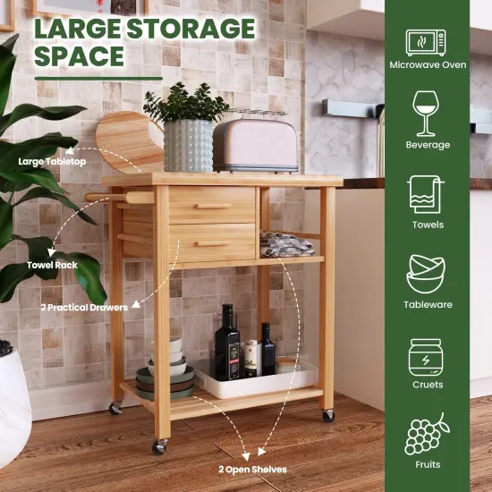 Bamboo Kitchen Trolley Cart with Tower Rack and Drawers {6}