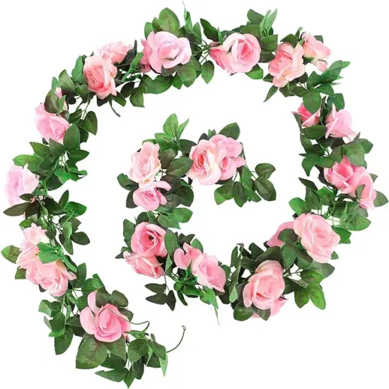 Artificial Pink Rose Garland Silk Rose Vines Hanging Fake Flower Garlands for Wedding Party Table Garden Arch Wall Home Room Decor {1}