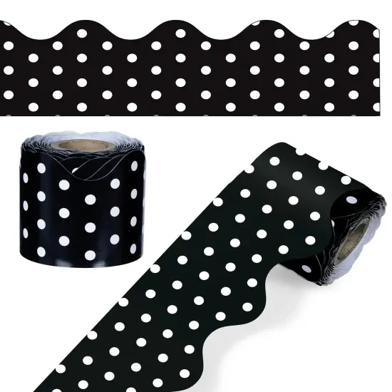 36 Ft Scalloped Black and White Polka Dot Bulletin Board Borders, Classroom Borders for Bulletin Board, White Board, Cork Board, Locker, and Classroom Décor, Bulletin Board Trim {1}