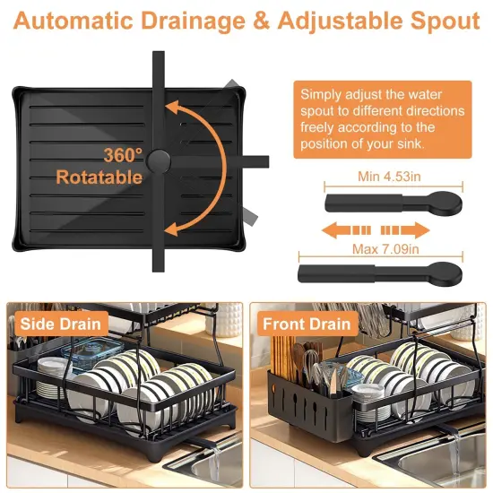 Dish Drying Rack with Drainboard Detachable 2-Tier Dish Rack Drainer Organizer Set with Utensil Holder Cup {2}