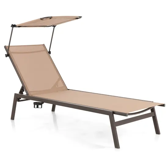 Costway Outdoor Chaise Lounge Chair with Sunshade 6-Level Adjustable Recliner Backyard {4}