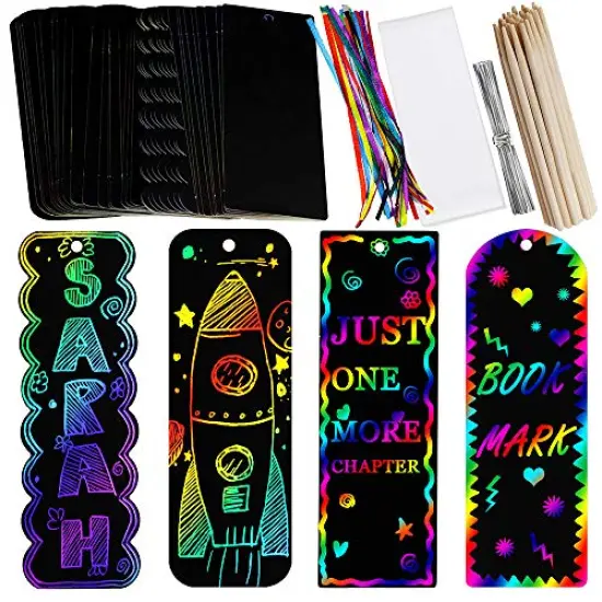 36 Pieces 4 Style Magic Scratch Rainbow Bookmarks Making Kit for Kids Students Party Favor Scratch Paper DIY Bookmarks Bulk with Scratching Tools Satin Ribbons for Classroom Activities {2}