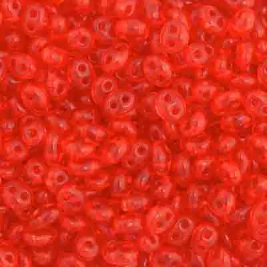 John Bead Twin 2-Hole Transparent Crystal Beads, 100g Red Dyed {1}