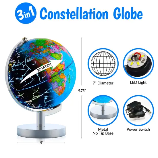USA Toyz Illuminated Globe for Kids Learning - 7.2" Diameter {5}