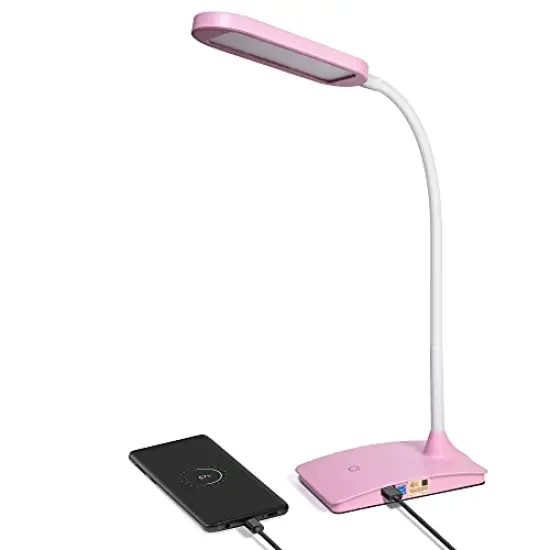 Pink Desk Lamps for Home Office - Super Bright Small Desk Lamp with USB Charging Port, a Perfect LED Desk Light as Study Lamp, Bedside Reading Lights {1}