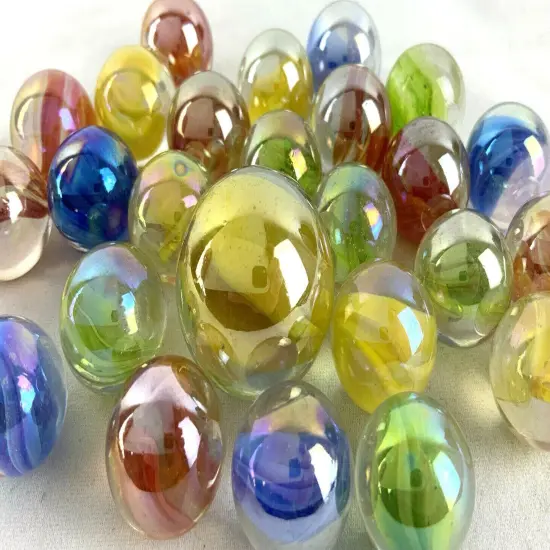 25 Glass Marbles RAINBOW Cat Eye Red/Yellow/Blue/Green Cats Eyes Pack Shooter {1}