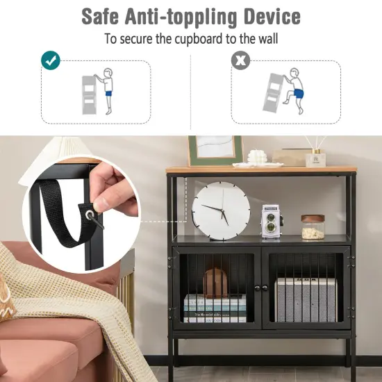 Kitchen Buffet Cabinet with 2 Doors and Open Shelf-Black {3}