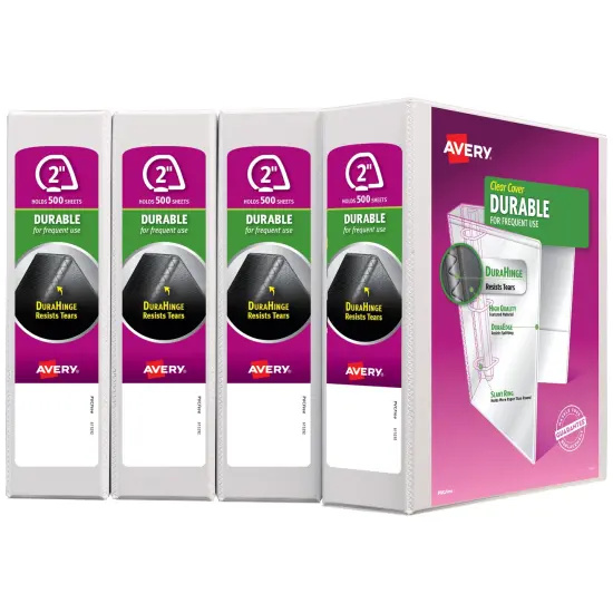 Avery Durable View 3 Ring Binders, 2" Slant Rings, 4 White Binders (17577) {1}
