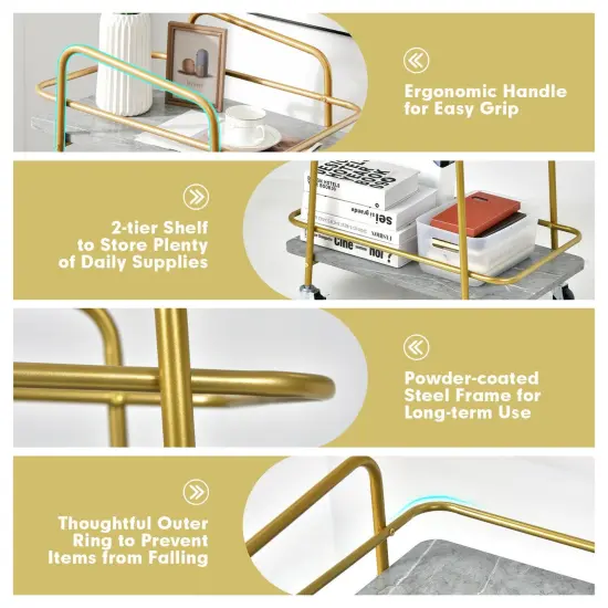 2-tier Kitchen Rolling Cart with Steel Frame and Lockable Casters-Gray {6}