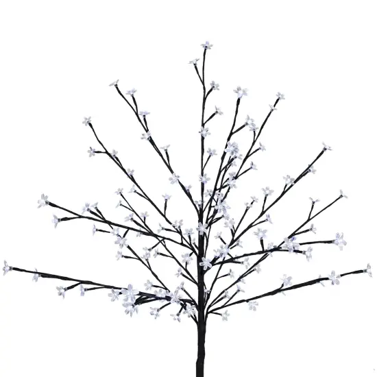 Northlight LED Lighted Sakura Cherry Blossom Artificial Tree - 4' - Pure White Black {5}