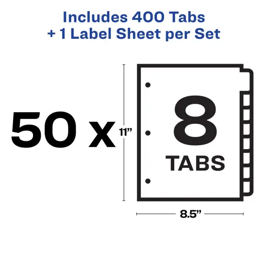 Avery 8 Tab Dividers for 3 Ring Binder, Easy Print & Apply Clear Label Strip, Index Maker Customizable White Tabs, 50 Sets (11557) {5}
