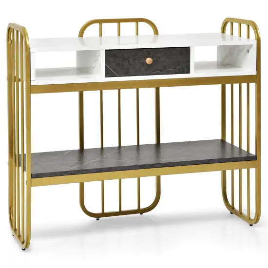 Console Table with Drawer Storage Shelf Wide Tabletop-White {1}