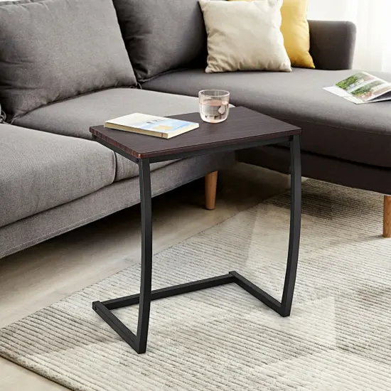 C-shaped Sofa Side End Table with Black Steel Tube Frame {3}
