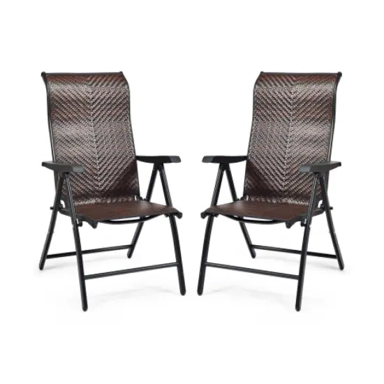 2 Pieces Patio Rattan Folding Reclining Chair {3}