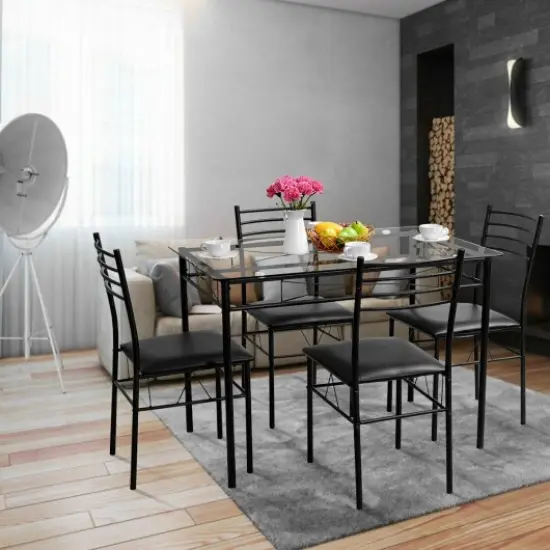 5 pcs Dining Glass Top Table & 4 Upholstered Chairs {2}