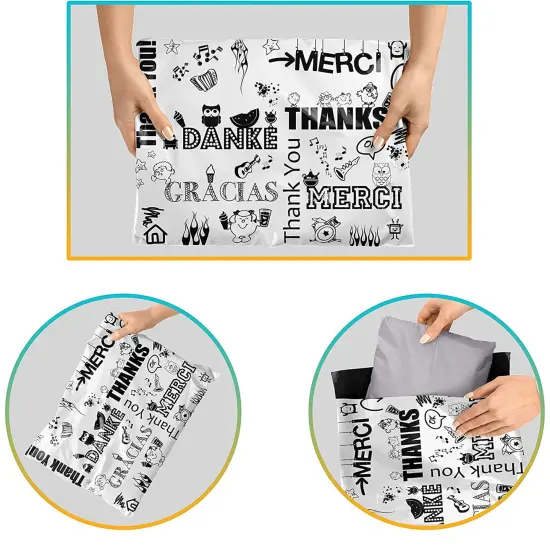 100 Pack Design Poly Mailer Envelopes 12 x 15.5 Glossy | Premium Thank You Shipping Bags for Gifts & Small Business {4}